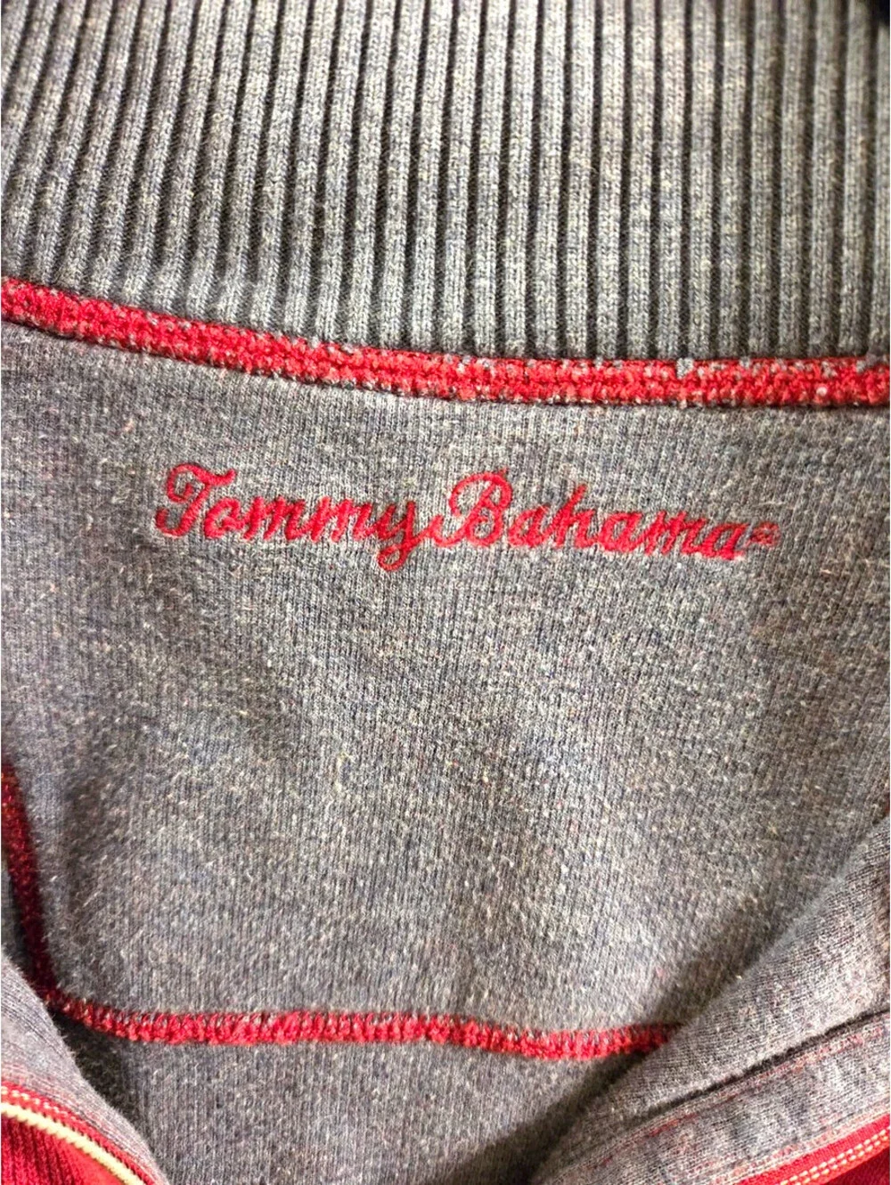 Men's Red & Heather Blue Tommy Bahama Reversible Quarter-Zip Sweater sz X-Large